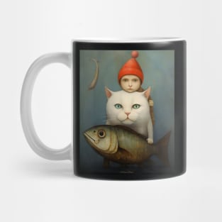 Boy, Cat and fish Mug